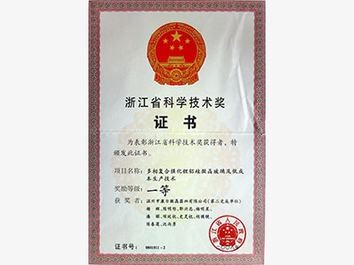 Zhejiang Science and Technology First Prize Certificate